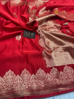 Red Pure Mango Katan Silk Handloom Banarasi Saree - All Over Motifs