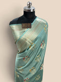 Light Blue Pure Chiniya Silk Handloom Banarasi Saree - All Over Meenakari Motifs