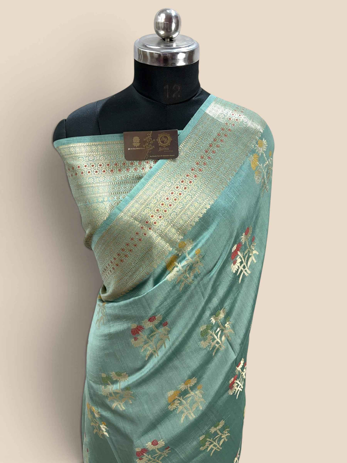 Light Blue Pure Chiniya Silk Handloom Banarasi Saree - All Over Meenakari Motifs