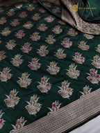 Bottle Green Pure Katan Silk Handloom Banarasi Saree - All Over Meenakari Motifs