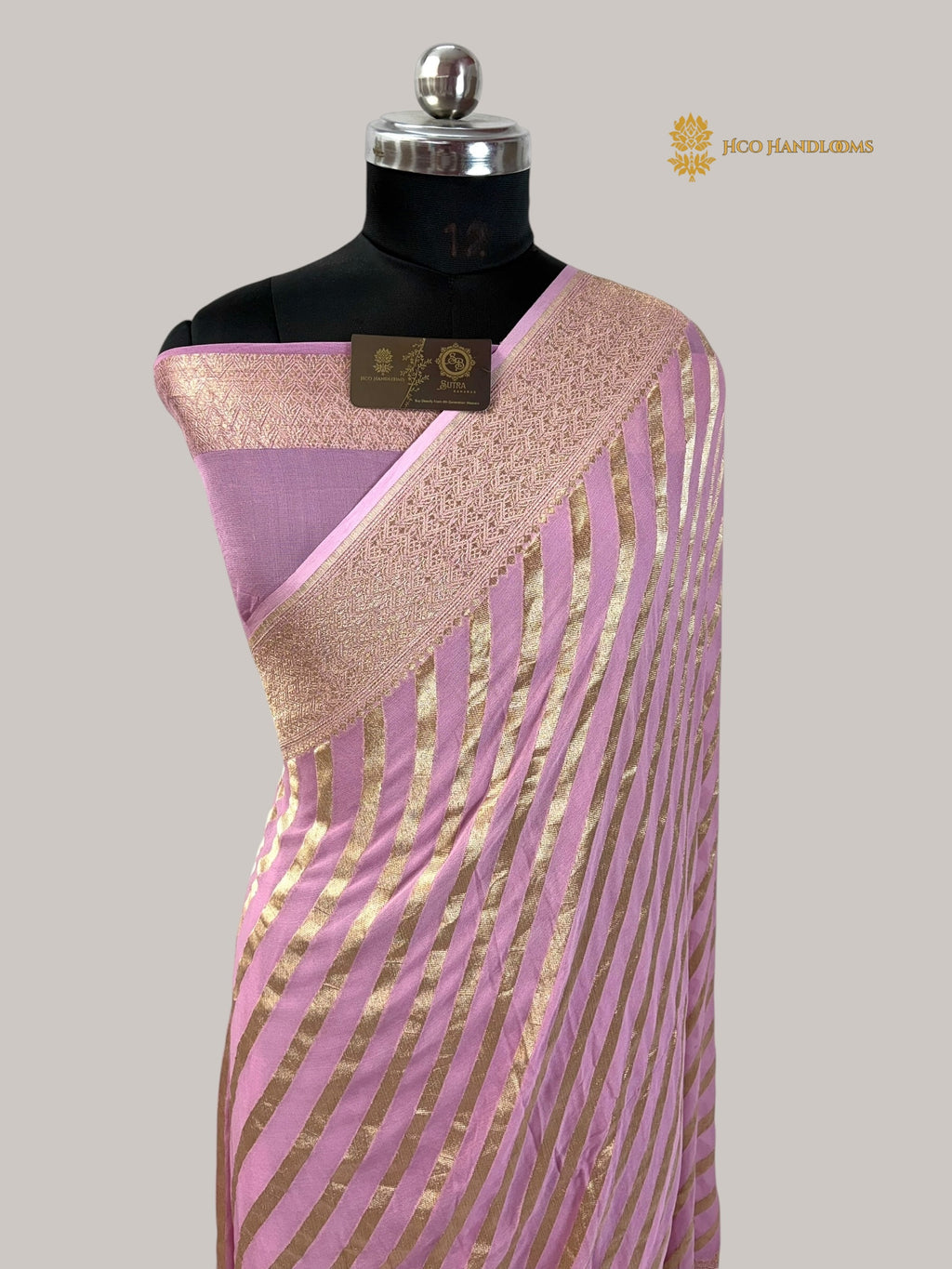 Light Pink Pure Khaddi Georgette Silk handloom Banarasi Saree - Water Zari