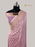 Light Pink Pure Khaddi Georgette Silk handloom Banarasi Saree - Water Zari