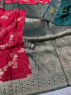 Premium Mashru Crepe Silk Banarasi Saree - All Over Floral Diagonal