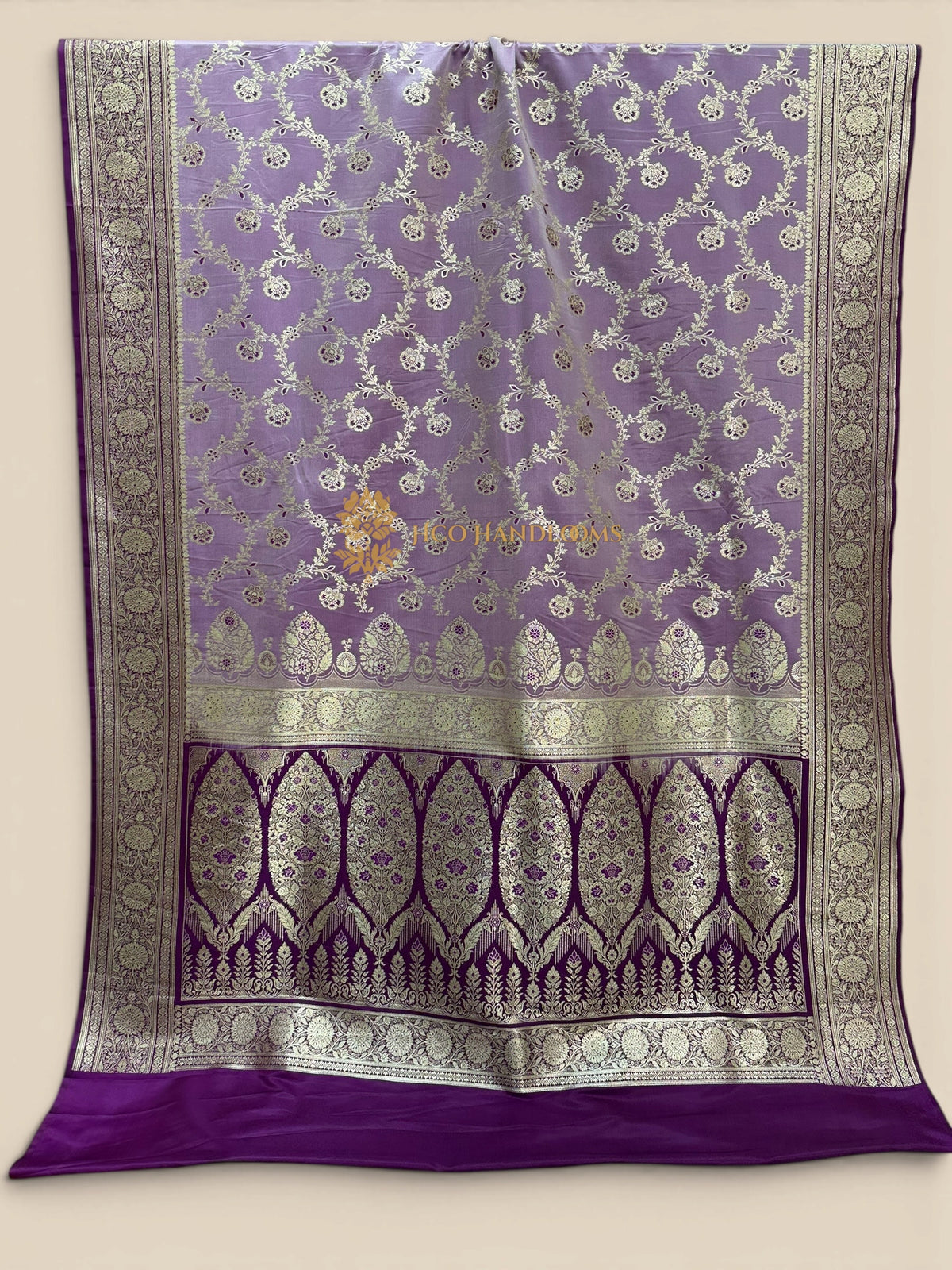 Lavender Contrast Mashru katan Satin Silk Banarasi Saree - Meenakari Jaal