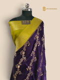 Premium Mashru Crepe Silk Banarasi Saree - All Over Floral Diagonal
