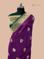 Green & Magenta Contrast Pure Kora Silk Handloom Banarasi Saree - All Over Kadua Motifs