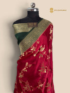 Premium Mashru Crepe Silk Banarasi Saree - All Over Jaal