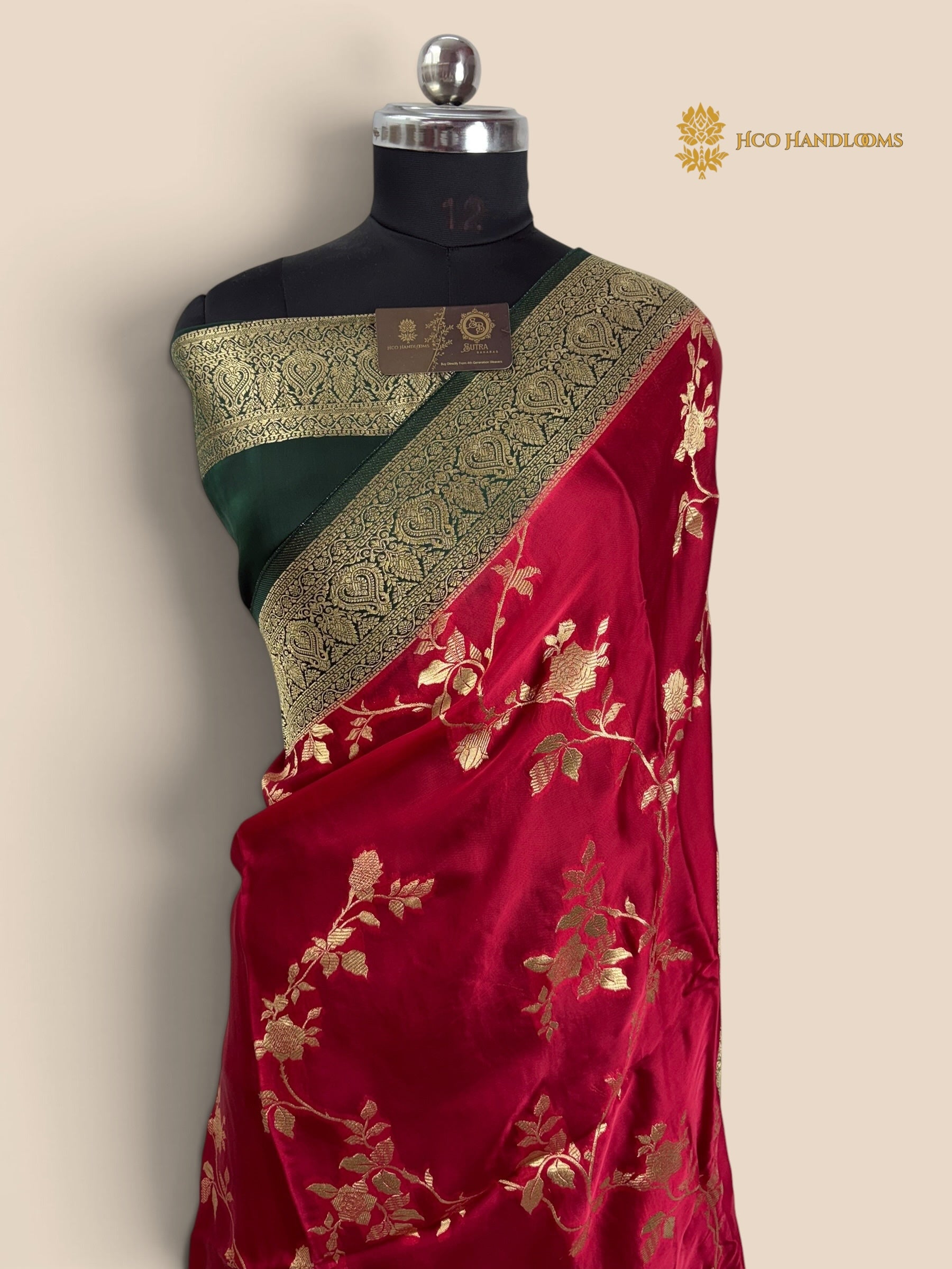 Premium Mashru Crepe Silk Banarasi Saree - All Over Jaal