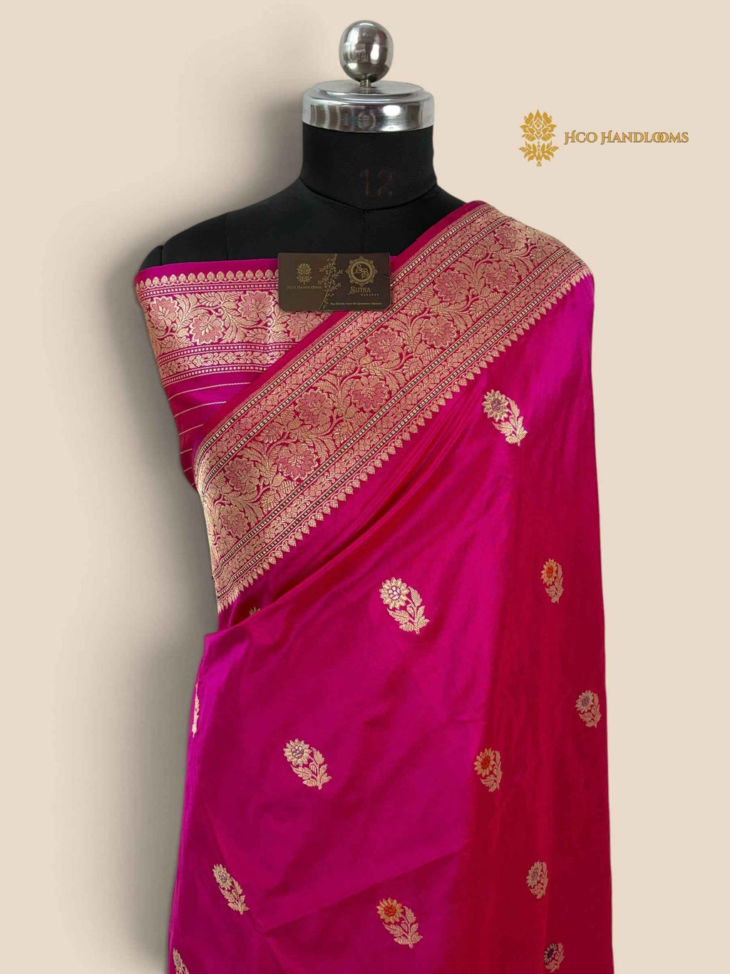 Rani Pink Pure Katan Silk Handloom banarasi saree - All Over Kadhua Motifs