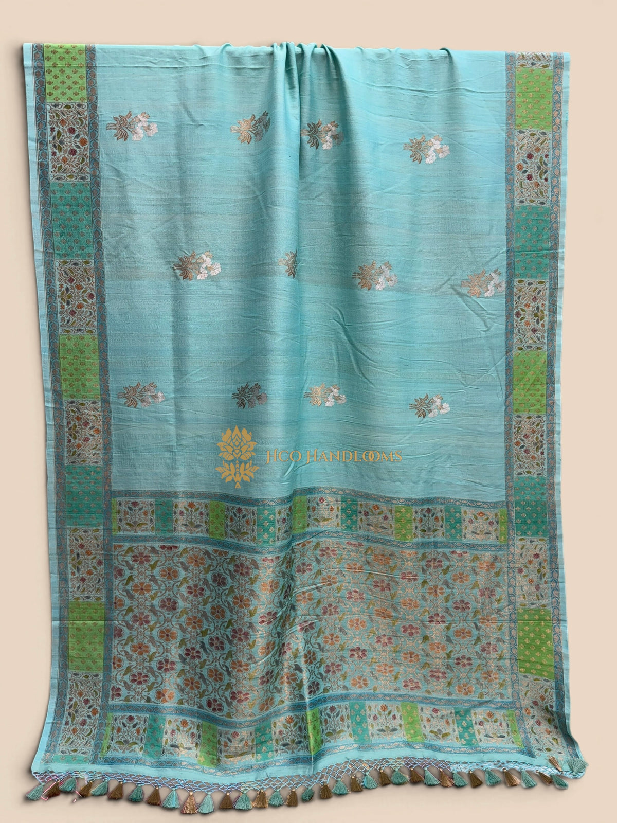 Pure Tussar Silk Handloom Banarasi Saree - All Over Motifs