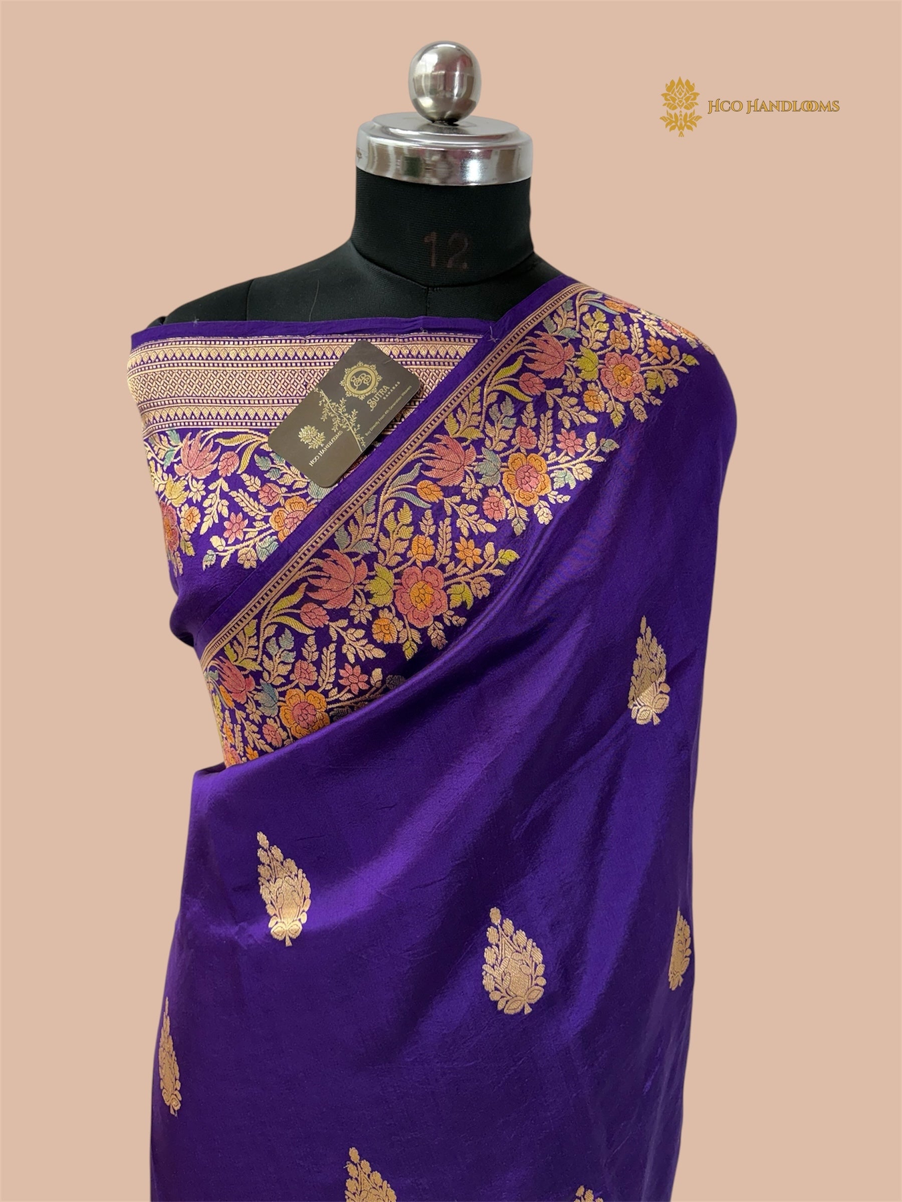Pure Mango Katan Silk Handloom Banarasi Saree - All Over Kadhua Motifs
