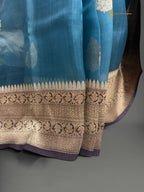 Regal Contrast Pure Kora Silk Handloom Banrasi Saree - All Over Kadhua Motifs