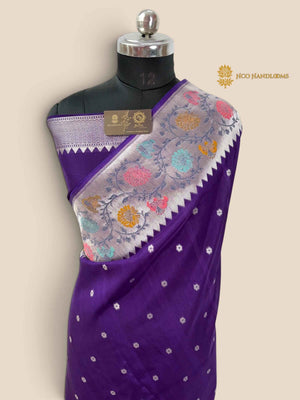 Purple Matka Tussar Silk Banarasi Saree - All Over Motifs & Paithani