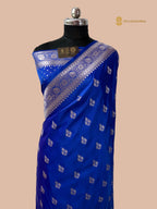 Regal Blue Premium Mashru Katan Silk Banarasi Saree - All Over Floral Motifs