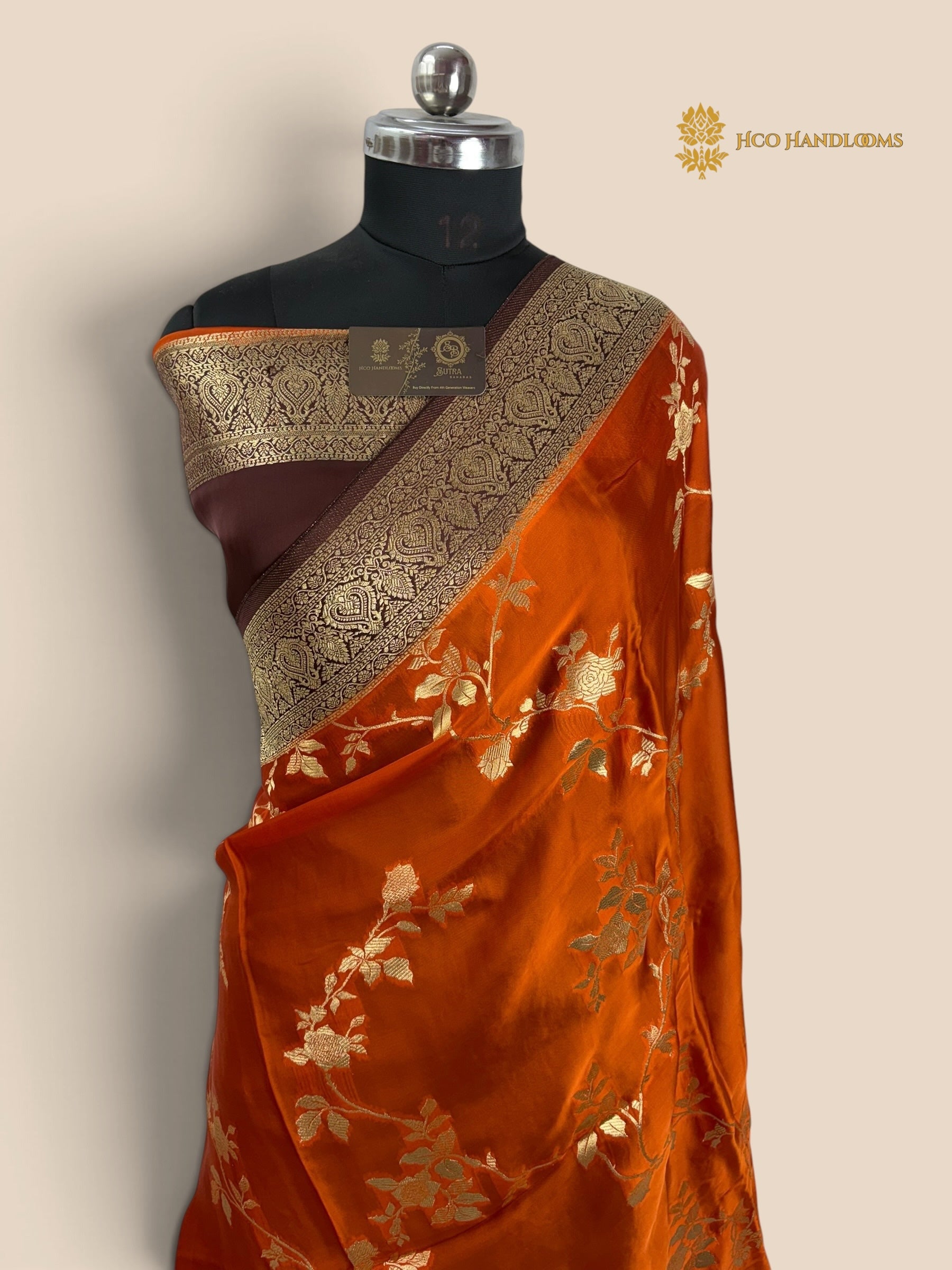Premium Mashru Crepe Silk Banarasi Saree - All Over Floral Jaal
