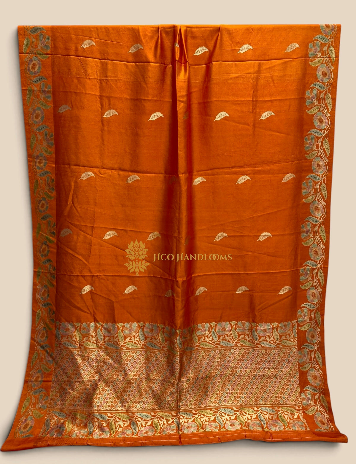 Orange Pure Mango Katan Silk Handloom Banarasi Saree - All Over Motifs