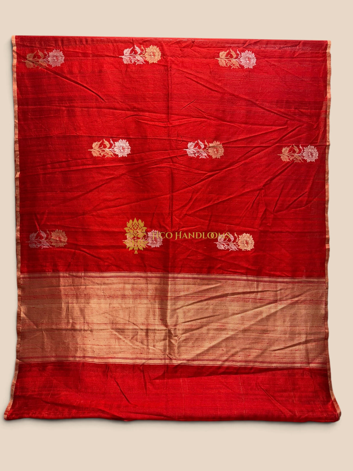 Red Pure Raw Tussar Silk Handloom Banarasi Saree - Kadhua Motifs