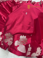Cherry Red Premium Mashru Katan Silk Banarasi Saree - All Over Small Motifs