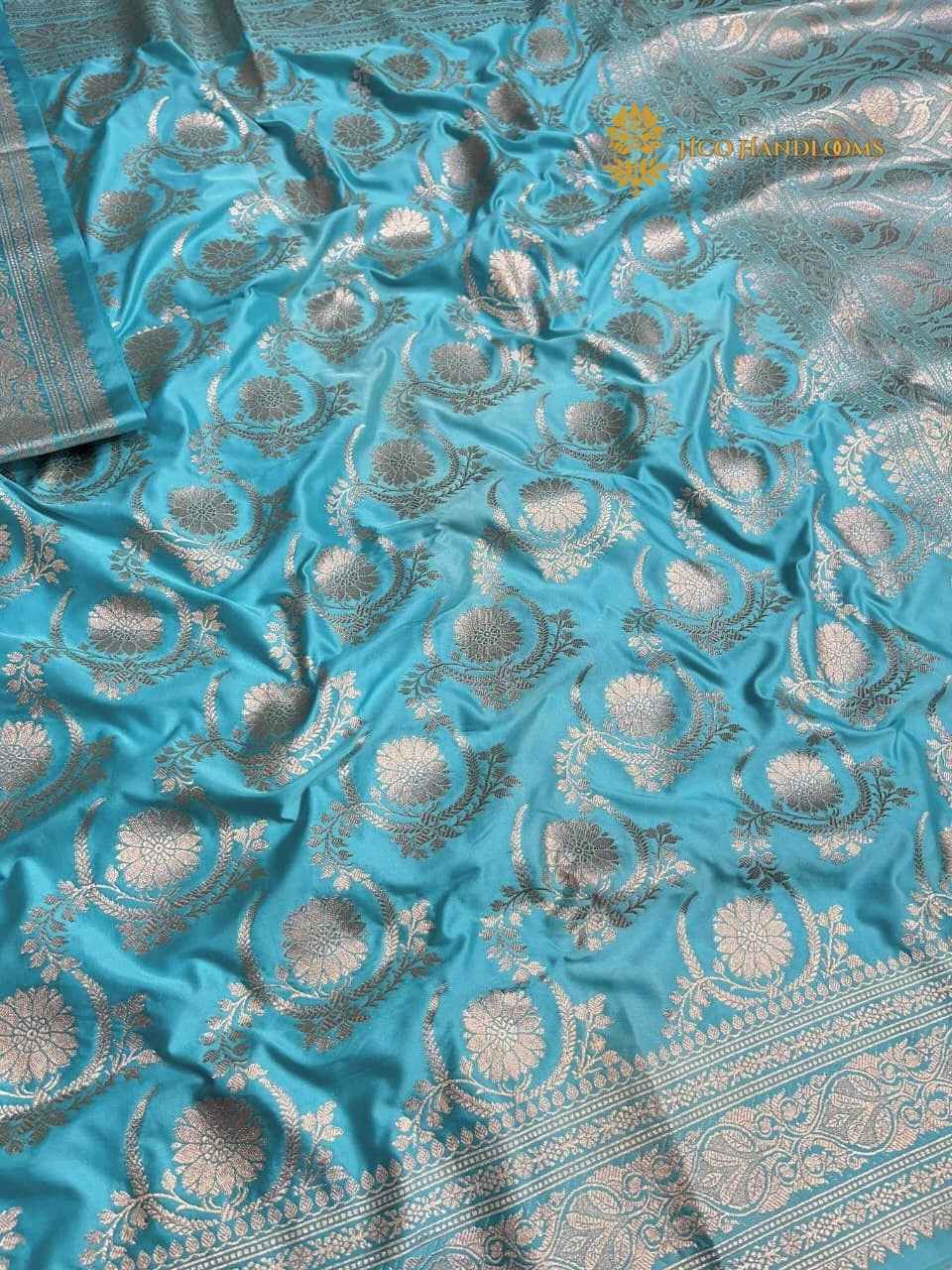 Blue Premium Mashru Katan Silk Banarasi Saree - All Over Jaal