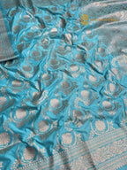 Blue Premium Mashru Katan Silk Banarasi Saree - All Over Jaal