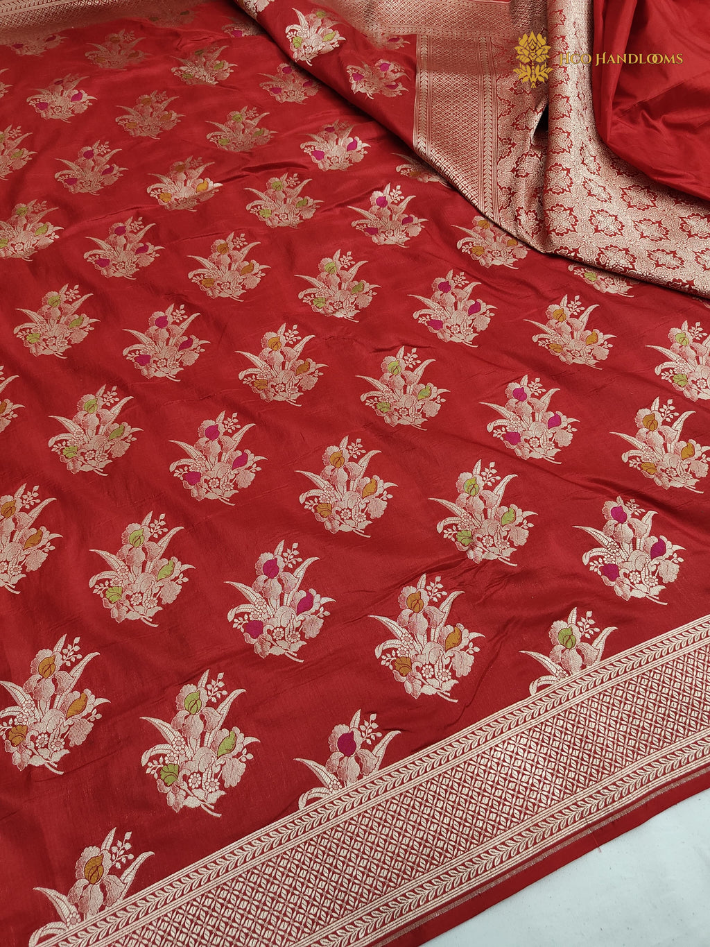 Regal Red Pure Katan Silk Handloom Banarasi Saree - All Over Meenakari Motifs