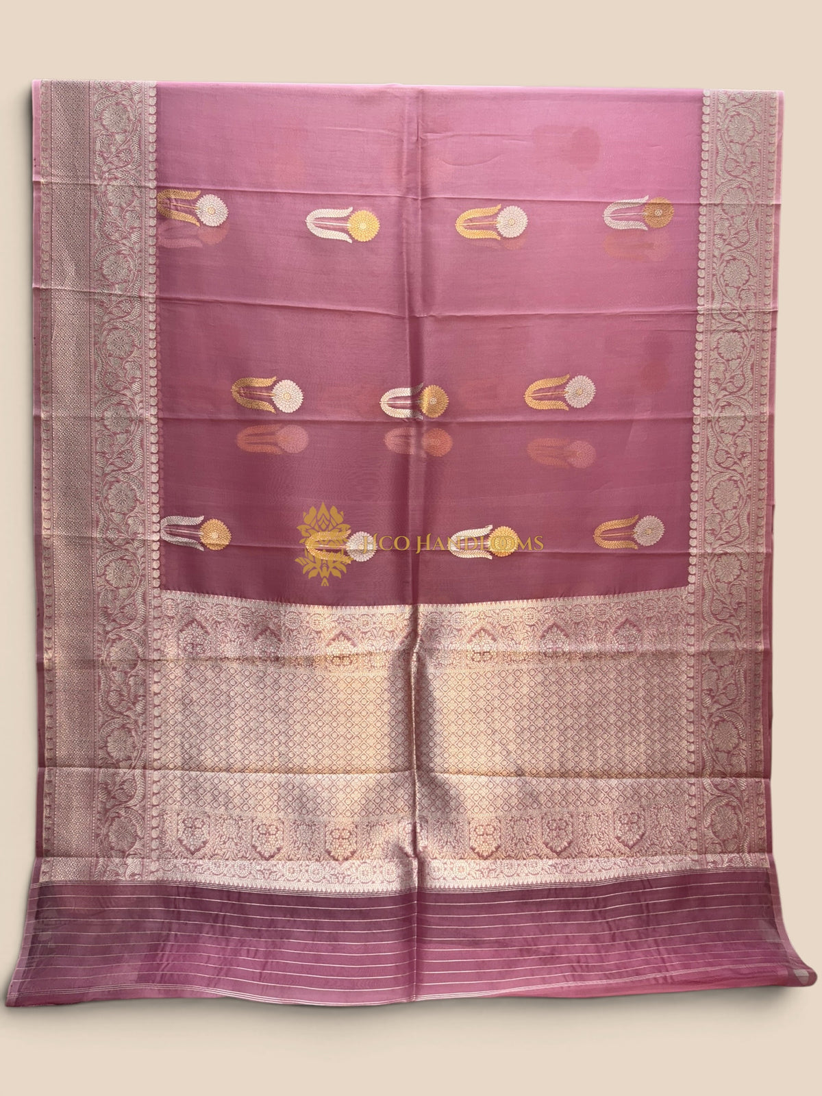 Pure Kora Silk Handloom Banarasi Saree - Kadhua Floral Motifs