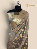 Gray Pure Mango Katan Silk Banarasi Saree - All Over Meenakari Motifs