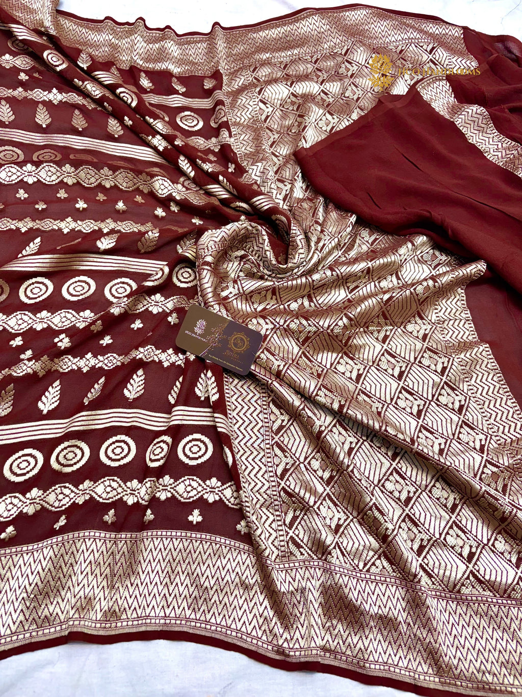 Brown Pure Khaddi Georgette Silk Handloom Banarasi Saree