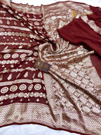 Brown Pure Khaddi Georgette Silk Handloom Banarasi Saree