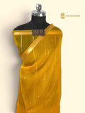 Gold Pure Kora Silk Handloom Banarasi Saree - All Over Small Buti