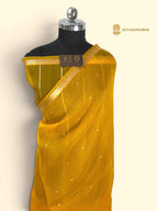 Gold Pure Kora Silk Handloom Banarasi Saree - All Over Small Buti