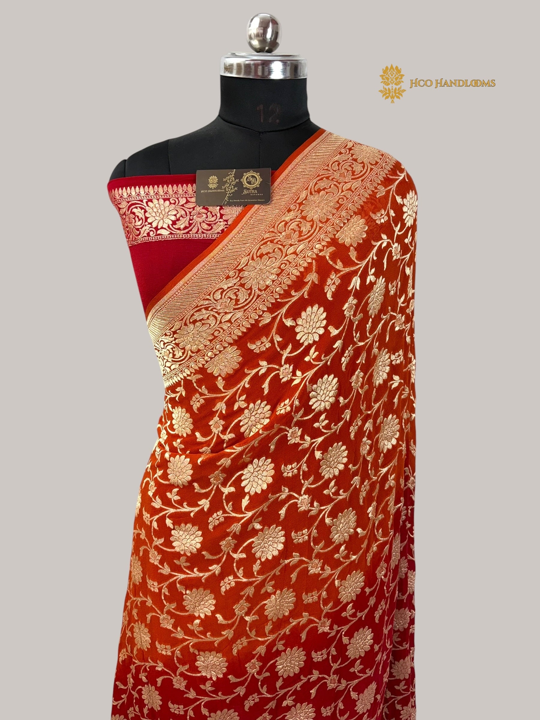 Shaded Pure Khaddi Georgette Silk Handloom Banarasi Saree - Water Zari
