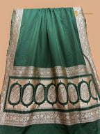 Green Premium Mashru Katan Silk Banarasi Saree with Plain Body