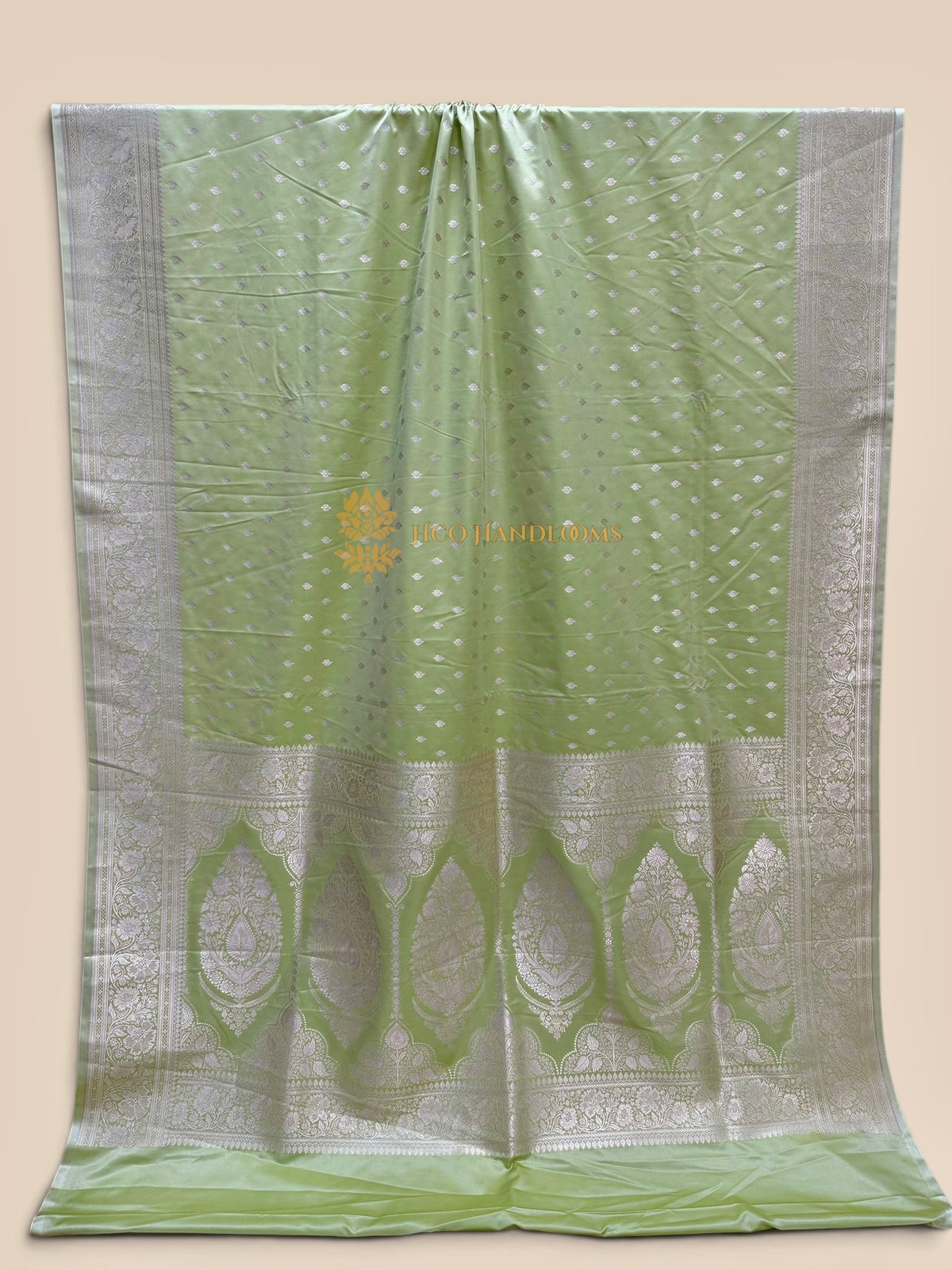 Pastel Green Premium Mashru Katan Silk Banarasi Saree - All Over Small Motifs