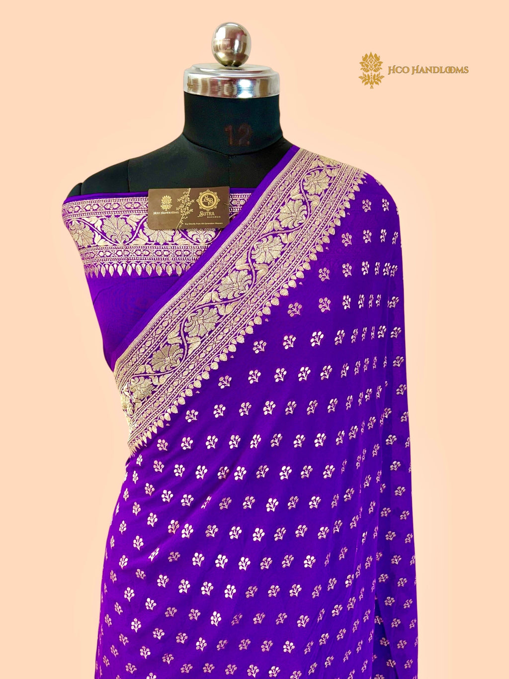 Purple Pure Khaddi Georgette Silk Handloom Banarasi Saree