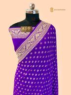 Purple Pure Khaddi Georgette Silk Handloom Banarasi Saree