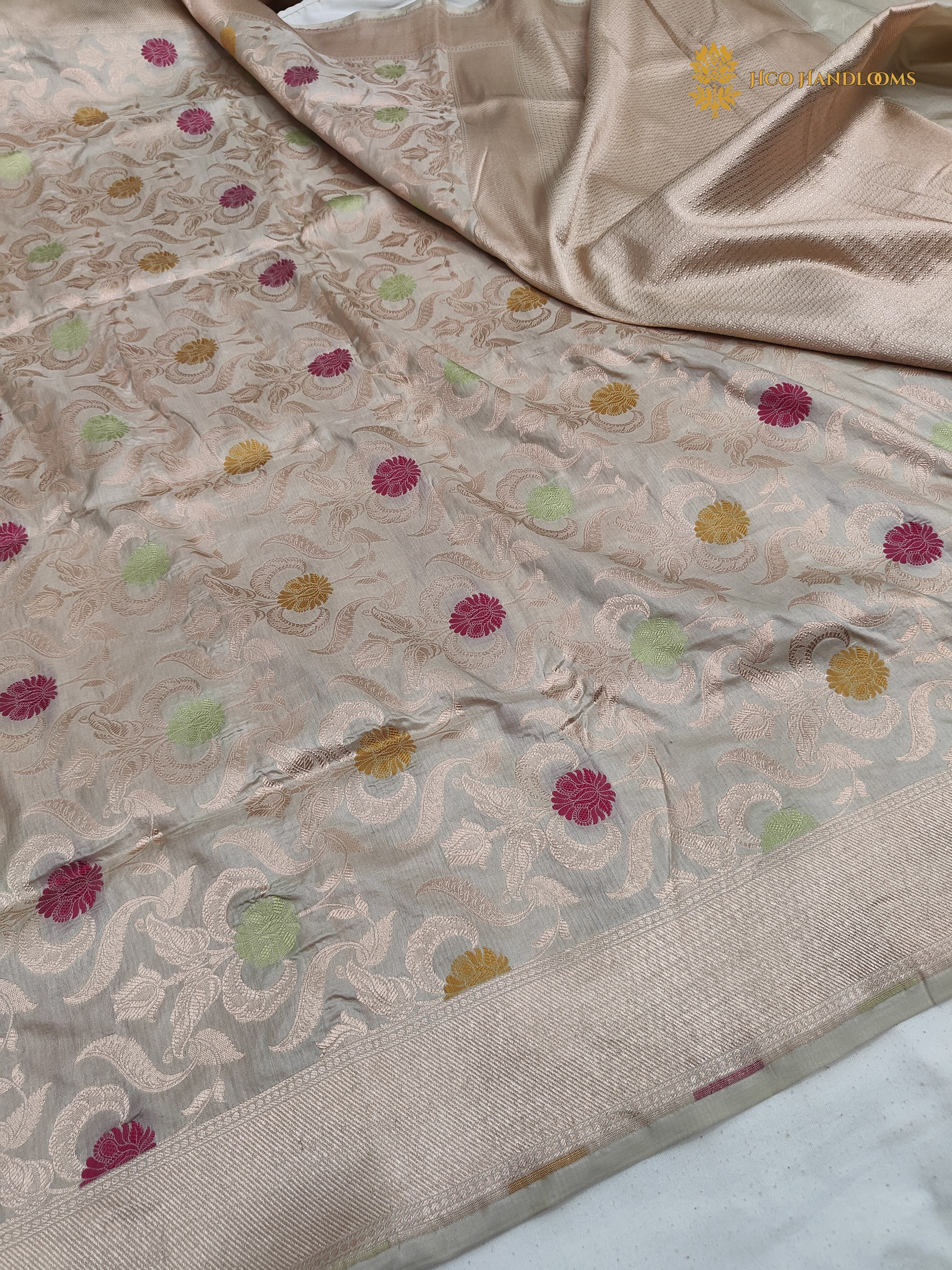 Pastel Blue Pure Katan Silk Handloom Banarasi Saree - All Over Meenakari Brocade Jangla
