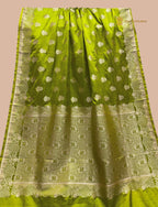Regal Parrot Green Premium Mashru Katan Silk Banarasi Saree - All Over Floral Motifs