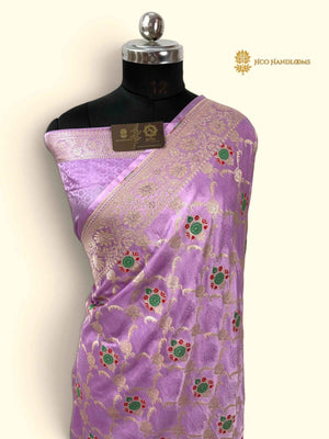 Light Lavender Premium Mashru Katan Silk Banarasi Saree - All Over Meenakari Jaal
