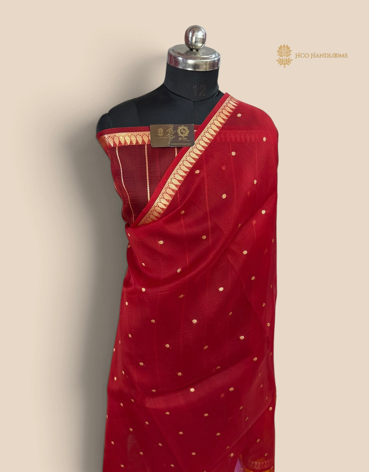 Red Pure Kora Silk Handloom Banarasi Saree - All Over Small Buti