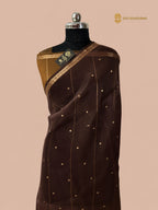 Coffee Brown Pure Kora Silk Handloom Banarasi Saree - All Over Small Buti