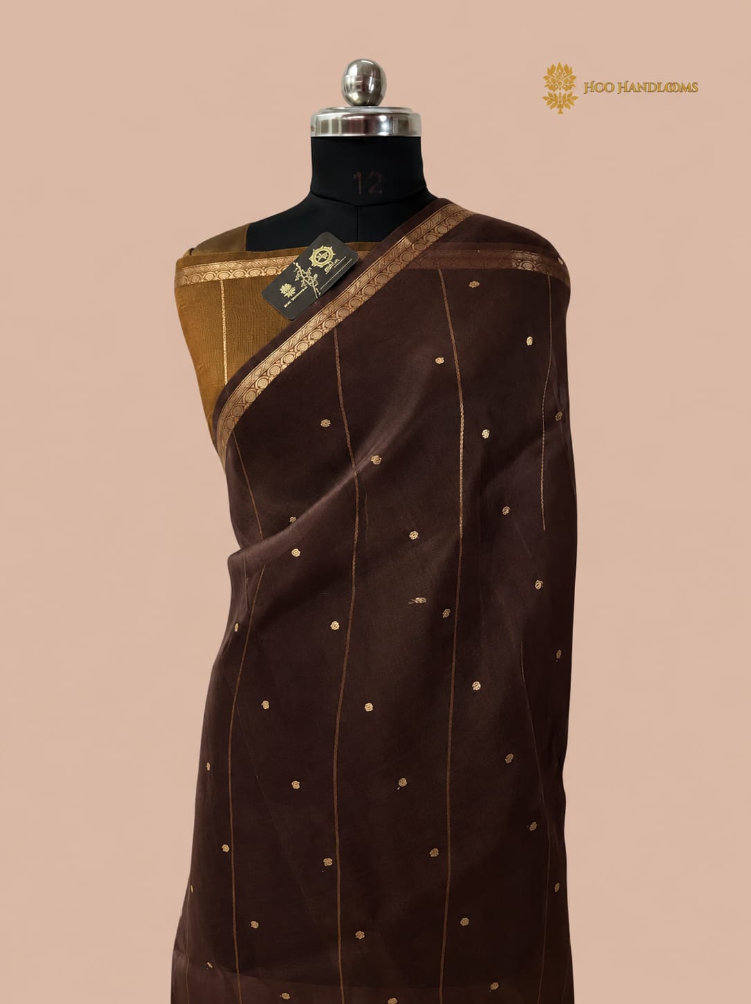 Coffee Brown Pure Kora Silk Handloom Banarasi Saree - All Over Small Buti