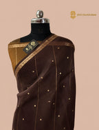 Coffee Brown Pure Kora Silk Handloom Banarasi Saree - All Over Small Buti