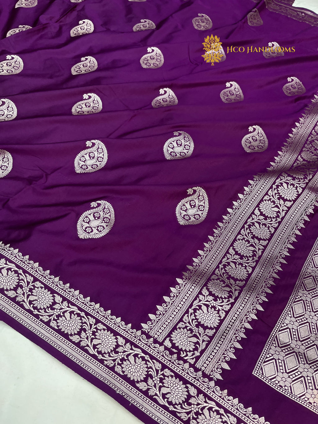 Purple Premium Mashru Katan Silk Banarasi Saree - All Over Paisley Motifs