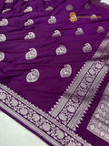 Purple Premium Mashru Katan Silk Banarasi Saree - All Over Paisley Motifs