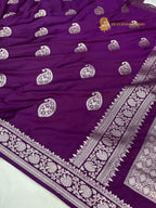 Purple Premium Mashru Katan Silk Banarasi Saree - All Over Paisley Motifs
