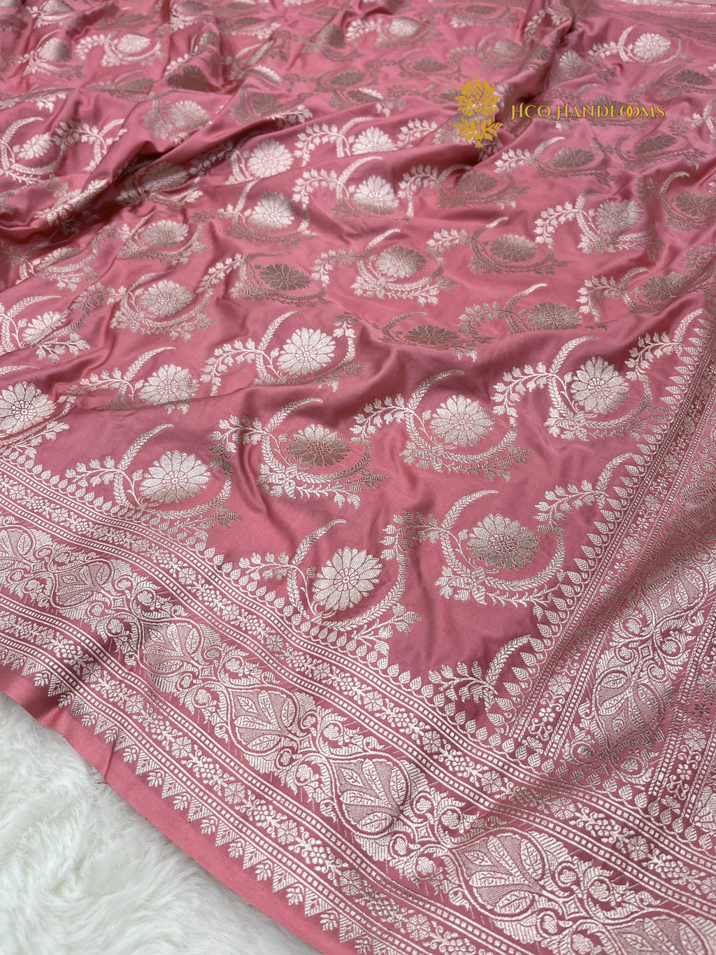 Pink Premium Mashru Katan Silk Banarasi Saree - All Over Jaal