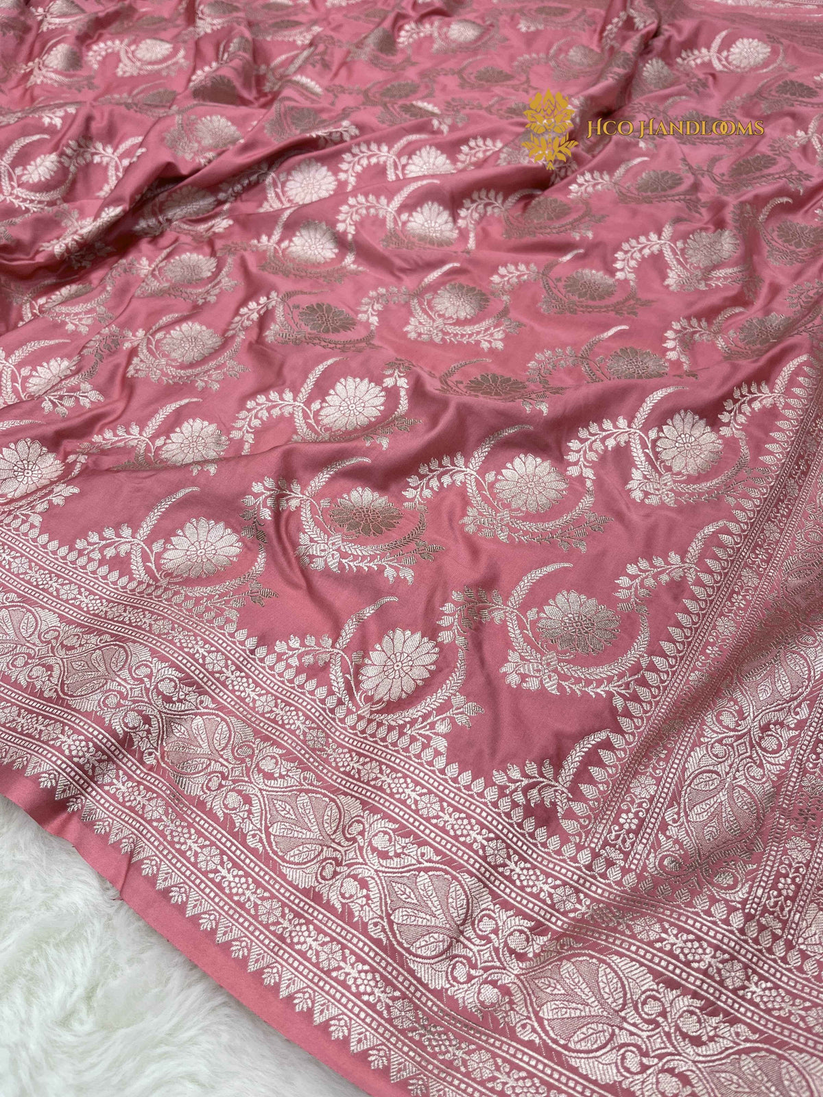 Pink Premium Mashru Katan Silk Banarasi Saree - All Over Jaal