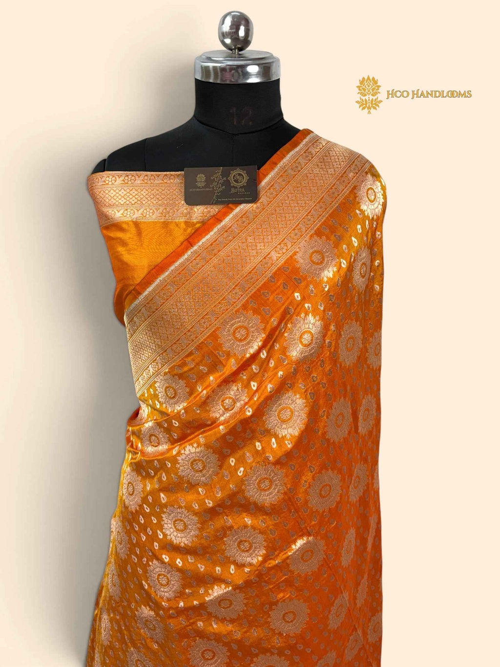 Regal Gold Pure Katan Silk Handloom Banarasi Saree - All Over Tanchui Motifs