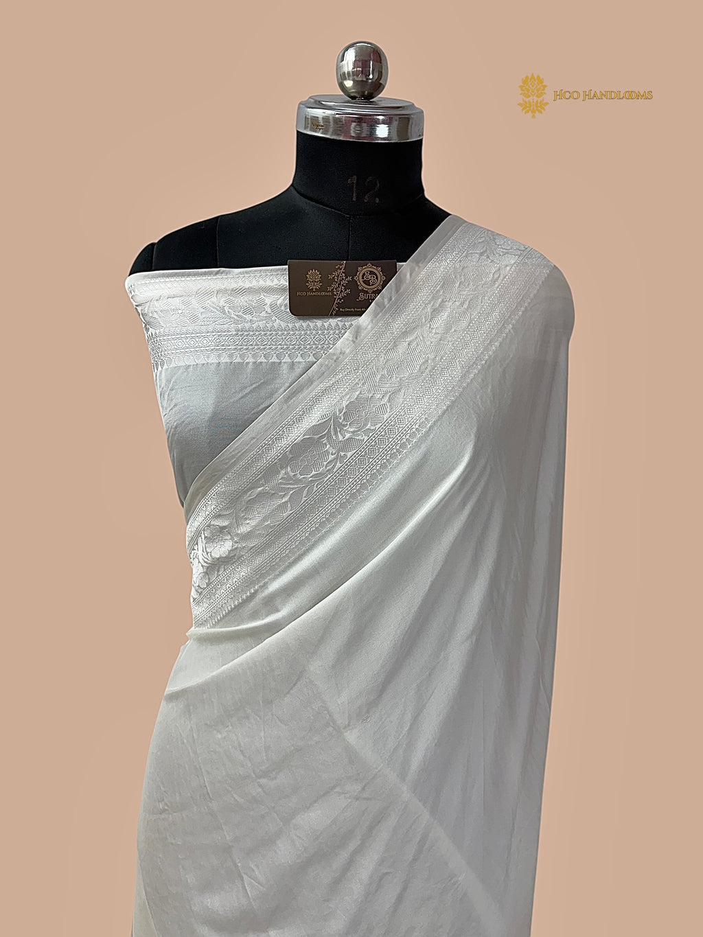 White Premium Mashru Katan Silk Banarasi Saree - All Over Plain Body
